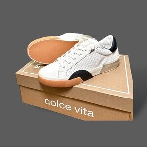Dolce Vita Women’s Zina White Court Leather Sneakers Sz 6.5